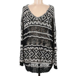 Free People Black and White Patterned Sweater